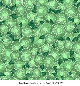 Abstract seamless background with flying green roses. Seamless pattern with green roses. Vector illustration.