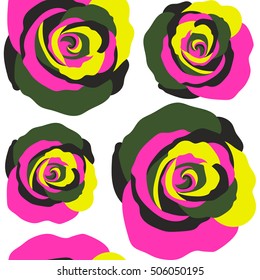 Abstract seamless background with flying magenta roses on a white background. Seamless pattern with magenta roses. Vector illustration.