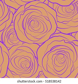 Abstract seamless background with flying orange roses silhouette. Seamless pattern with orange roses. Vector illustration.