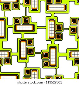 Abstract seamless background. Futuristic green heads of robots on a white background.