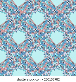 Abstract seamless background. Geometric shapes, lines. On a blue background. Sketch.