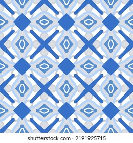 Abstract seamless background. Geometrical Pattern design in Aztec symbols, Ethnic Style. Blue embroidered, ideal for men shirt, male fashion, tote, bag, Wallpaper, backdrop.