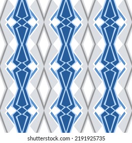 Abstract seamless background. Geometrical Pattern design in Aztec symbols, Ethnic Style. Blue embroidered, ideal for men shirt, male fashion, tote, bag, Wallpaper, backdrop.