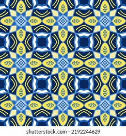 Abstract seamless background. Geometrical Pattern design in Aztec symbols, Ethnic Style. Blue embroidered, ideal for men shirt, male fashion, tote, bag, Wallpaper, backdrop.