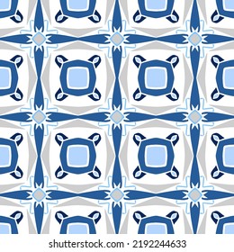 Abstract seamless background. Geometrical Pattern design in Aztec symbols, Ethnic Style. Blue embroidered, ideal for men shirt, male fashion, tote, bag, Wallpaper, backdrop.