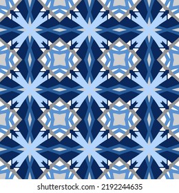 Abstract seamless background. Geometrical Pattern design in Aztec symbols, Ethnic Style. Blue embroidered, ideal for men shirt, male fashion, tote, bag, Wallpaper, backdrop.