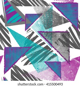 Abstract seamless background for girls and boys. Grunge geometric pattern with triangle, lines and dots. Tender colors. Creative modern urban wallpaper for guys.