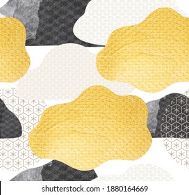 Abstract seamless background with gold and black texture vector. Japanese pattern with brush stroke illustration in vintage style. 