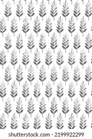 Abstract seamless background with grey leaves on white backdrop,Simple vintage pattern. White background, bright green gradient plants leaves.winter leaves.