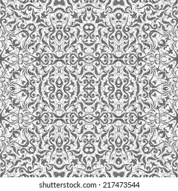 Abstract seamless background with grey symbolical floral patterns on white. Eps10, contains transparencies. Vector