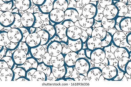 Abstract seamless background. Grunge texture of chaotic elements of blue and white. Pattern of randomly arranged objects for printing on fabric, wrapping paper