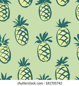 Abstract seamless background with hand drawn pineapples in cold colors. Pattern with tropical fruits. Good for backgrounds, fabric and prints, kitchen and cafe stuff