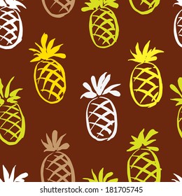 Abstract seamless background with hand drawn pineapples color background. Pattern with tropical fruits. Good for backgrounds, fabric and prints, kitchen and cafe stuff