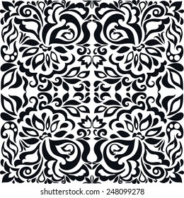 Abstract seamless background. Hand drawn floral and geometric pattern. Can be used for card design, wallpaper, pattern fills, web page background, surface textures. Black and white
