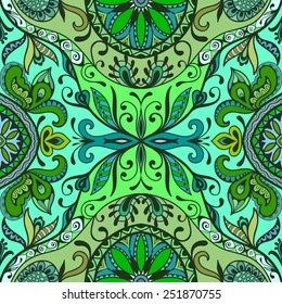 Abstract seamless background. Hand drawn floral and geometric pattern. Can be used for card design, wallpaper, pattern fills, web page background, surface textures.