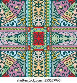 Abstract seamless background. Hand drawn floral and geometric pattern. Can be used for card design, wallpaper, pattern fills, web page background, surface textures.