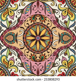Abstract seamless background. Hand drawn floral and geometric pattern. Can be used for card design, wallpaper, pattern fills, web page background, surface textures.