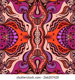 Abstract seamless background. Hand drawn floral and geometric pattern. Tribal ethnic ornament. Can be used for card design, wallpaper, pattern fills, web page background, surface textures.