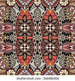 Abstract seamless background. Hand drawn floral and geometric pattern. Tribal ethnic ornament. Can be used for card design, wallpaper, pattern fills, web page background, surface textures.
