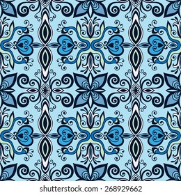 Abstract seamless background. Hand drawn floral and geometric pattern. Can be used for card design, wallpaper, pattern fills, web page background, surface textures.