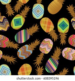 Abstract seamless background with hand drawn pineapples in vector. Pattern with tropical fruits. Good for backgrounds, fabric and prints, fashion, kitchen and cafe stuff