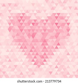 Abstract seamless background with heart of triangles. Vector illustration