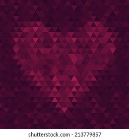 Abstract seamless background with heart of triangles. Vector illustration