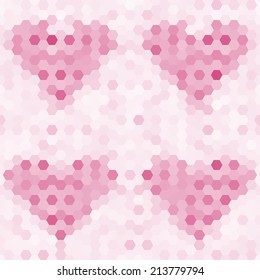 Abstract seamless background with hearts of hexagons. Vector illustration