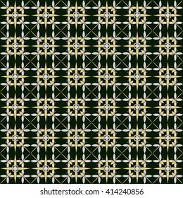 Abstract seamless background with the image of interlocking elements, arrows of gold and silver shades. Vector Image. For design, presentations, advertising