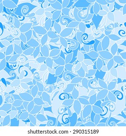 Abstract seamless background with leaves in blue tones