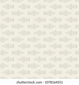 Abstract seamless background with light brown textured arrows placed in left and right position on beige backdrop