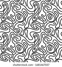 Abstract seamless background from abstract line, curve, wave. Vector seamless black and white pattern. Design for print, eps 10 textile.