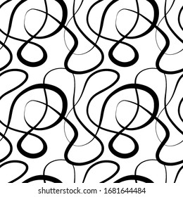 Abstract seamless background from abstract line, curve, wave. Vector seamless black and white pattern. Design for print, eps 10 textile.
