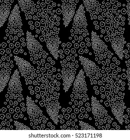 Abstract seamless background. Line graph. Vector shapes look like comets.Black and white pattern of round shapes. A template for a print fabric, wrapping paper, textiles.