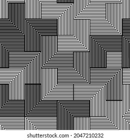 abstrakter, nahtloser Hintergrund von Linien verschiedener Stärken, die ein geometrisches Muster für die Gestaltung von Innenhintergründen, Bannern und für Drucke auf Stoffen, Verpackungen, Kleidung