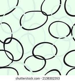 Abstract seamless background made of set of rings, vector illustration, uneven circles, clothing print background, black white green