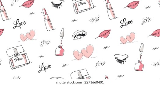 Abstract seamless background and minimal eye  bag   dot   white background  The style drawing and single line  heart  illustration for print     paper  fashionable  modern art vector