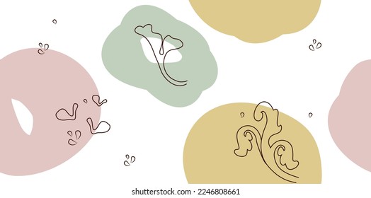 Resumen de fondo transparente con una flor mínima, hoja. El estilo de dibujo con una sola línea. ilustración para impresión, banner, postal, vectorial de arte moderno y de moda