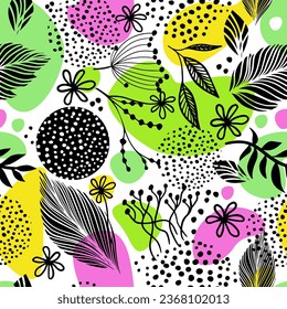Abstract seamless background in modern style with graphic leaves. Hand drawing. Not AI. Vector illustration