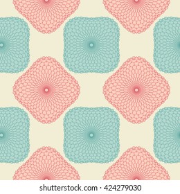 Abstract seamless background mosaic pattern with blue and pink pieces on the light yellow background. Vector illustration eps