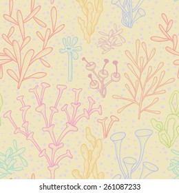 Abstract seamless background with multicolored corals on beige