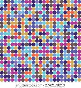 Abstract seamless background, multicolored flat circles, radiant bokeh lights, scattered glints on a smooth surface, festive and playful colorful background with softly focused circles, bright flares