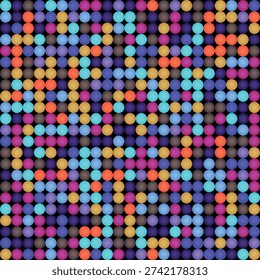 Abstract seamless background, multicolored flat circles, radiant bokeh lights, scattered glints on a smooth surface, festive and playful colorful background with softly focused circles, bright flares