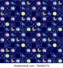 Abstract seamless background with natural motifs. Hand drawn vector illustration