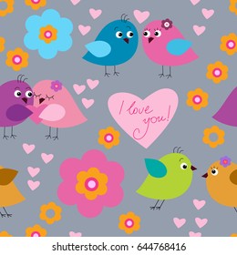 Abstract seamless background with a original cute birds