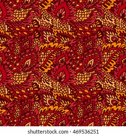 abstract seamless background, ornament in red and yellow colours, vector illustration