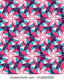 Abstract seamless background pattern with colorful triangles. Mosaic texture for prints, textile, fabric, package, cover, greeting cards.