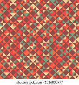 Abstract seamless background pattern with colorful triangles. Mosaic texture for prints, textile, fabric, package, cover, greeting cards.
