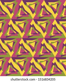 Abstract seamless background pattern with colorful triangles. Mosaic texture for prints, textile, fabric, package, cover, greeting cards.