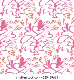 Abstract seamless background pattern with hearts hand painted , craft paper. 